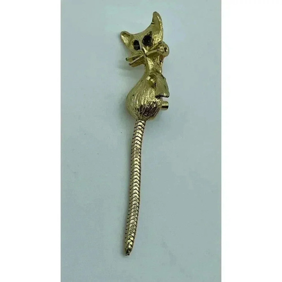 Vintage Green Rhinestone‎ Gold Tone Kitty Cat Pin Brooch 2.25 Inch - Picture 1 of 3